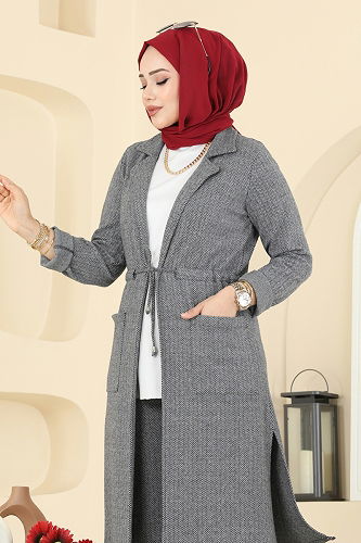 moda selvim Beli Tünelli Balıksırtı Takım 24081UKBK1160 Gri - Thumbnail