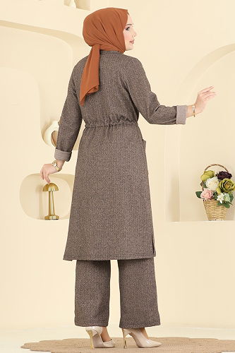 moda selvim Beli Tünelli Balıksırtı Takım 24081UKBK1160 Koyu Vizyon - Thumbnail