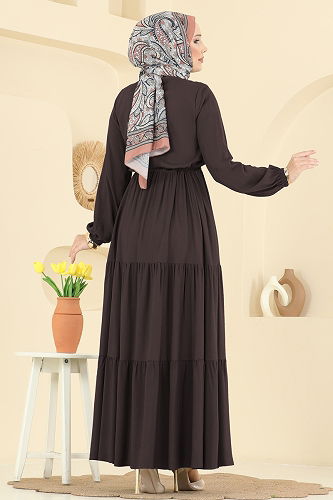 moda selvim Beli Tünelli Belmando Elbise 7138BG354 Kahve - Thumbnail