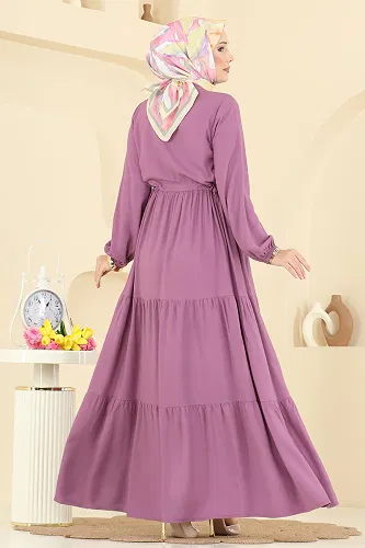 moda selvim Beli Tünelli Belmando Elbise 7138BG354 Lila - Thumbnail