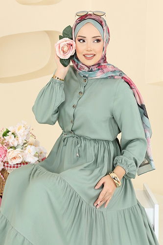 moda selvim Beli Tünelli Belmando Elbise 7138BG354 Mint - Thumbnail