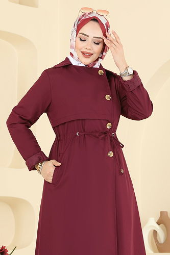 moda selvim Beli Tünelli Bondit Trençkot 6223ANT466 Bordo - Thumbnail