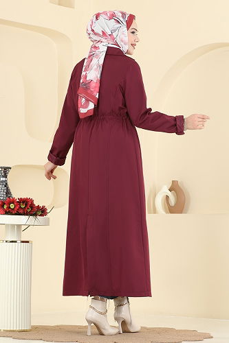 moda selvim Beli Tünelli Bondit Trençkot 6223ANT466 Bordo - Thumbnail