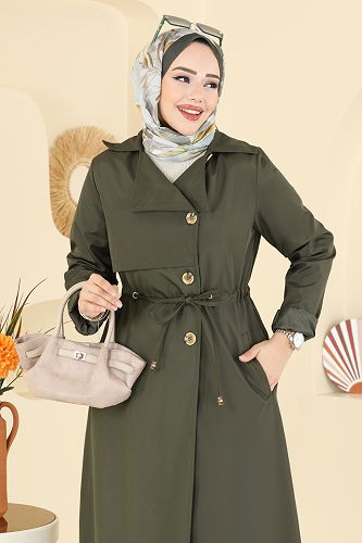 moda selvim Beli Tünelli Bondit Trençkot 6223ANT466 Haki - Thumbnail