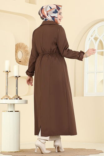 moda selvim Beli Tünelli Bondit Trençkot 6223ANT466 Kahve - Thumbnail