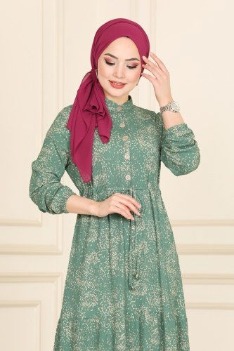 moda selvim Beli Tünelli Bürümcük Elbise 0014YNS793 Mint - Thumbnail