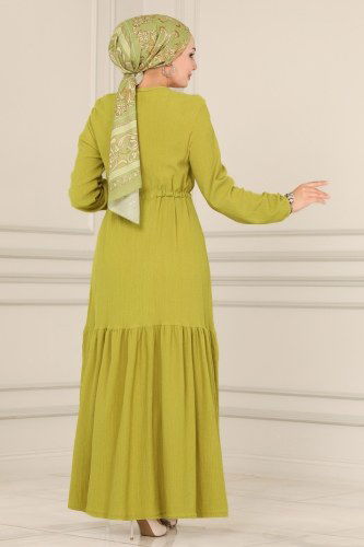 moda selvim Beli Tünelli Bürümcük Elbise 101MRT754 Asit - Thumbnail