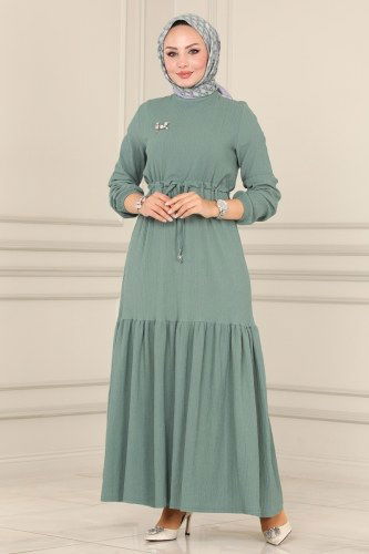 moda selvim Beli Tünelli Bürümcük Elbise 101MRT754 Mint - Thumbnail