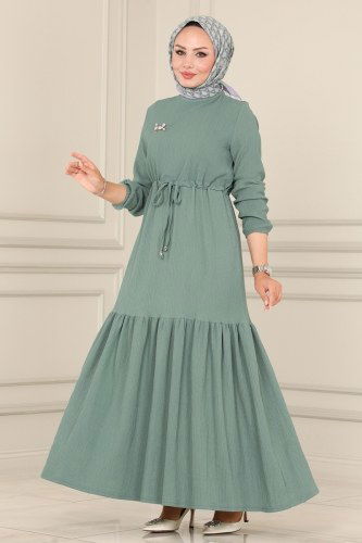 moda selvim Beli Tünelli Bürümcük Elbise 101MRT754 Mint - Thumbnail