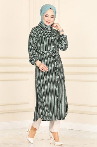 moda selvim Beli Tünelli Çizgili Tunik 1014MRT754 Mint - Thumbnail
