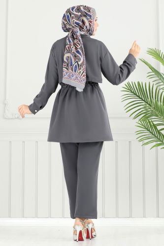 moda selvim Beli Tünelli Dabıl Takım 23025UKB139 Antrasit - Thumbnail