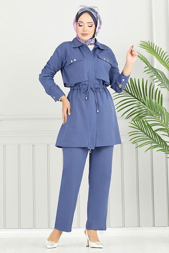 moda selvim Beli Tünelli Dabıl Takım 23025UKB139 İndigo - Thumbnail