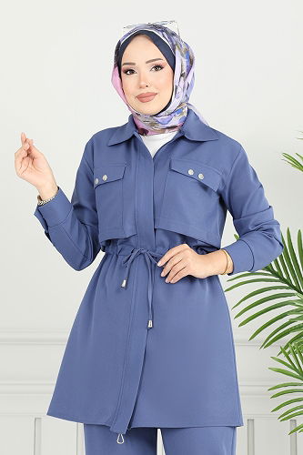 moda selvim Beli Tünelli Dabıl Takım 23025UKB139 İndigo - Thumbnail