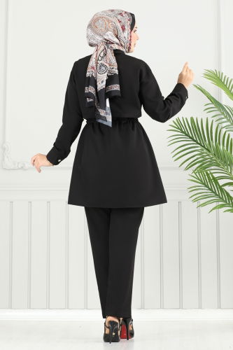moda selvim Beli Tünelli Dabıl Takım 23025UKB139 Siyah - Thumbnail