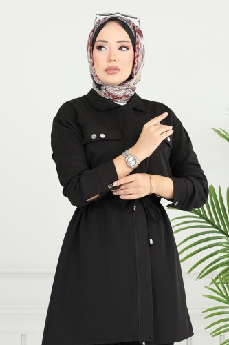 moda selvim Beli Tünelli Dabıl Takım 23025UKB139 Siyah - Thumbnail