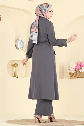 moda selvim Beli Tünelli Dabıl Takım PL9205 Antrasit - Thumbnail