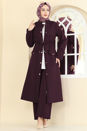 moda selvim Beli Tünelli Dabıl Takım PL9205 Koyu Mürdüm - Thumbnail