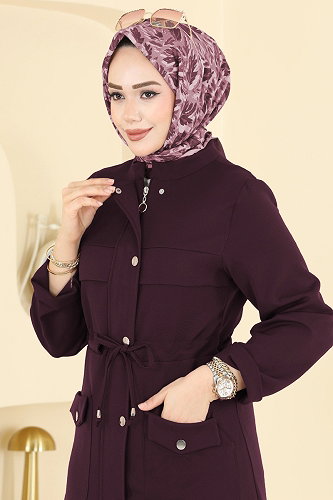 moda selvim Beli Tünelli Dabıl Takım PL9205 Koyu Mürdüm - Thumbnail