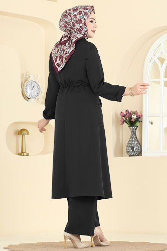 moda selvim Beli Tünelli Dabıl Takım PL9205 Siyah - Thumbnail