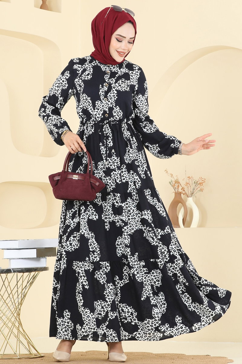 Beli Tünelli Desenli Elbise 7135ERK1158 Laci