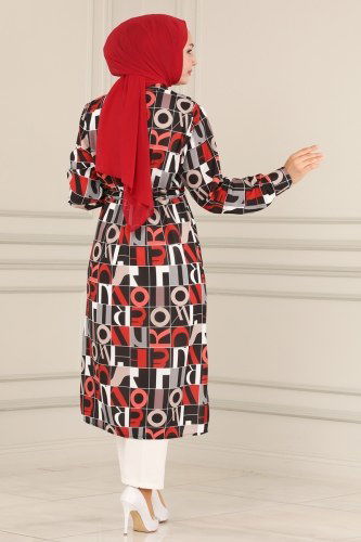 moda selvim Beli Tünelli Desenli Tunik 2032KTR750 Desen 3 - Thumbnail