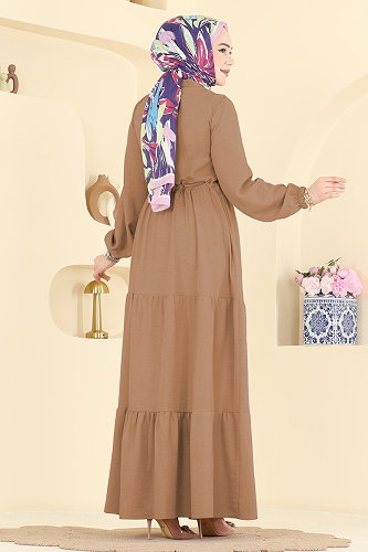 moda selvim Beli Tünelli Düğmeli Elbise 3083KTR750 Vizyon - Thumbnail