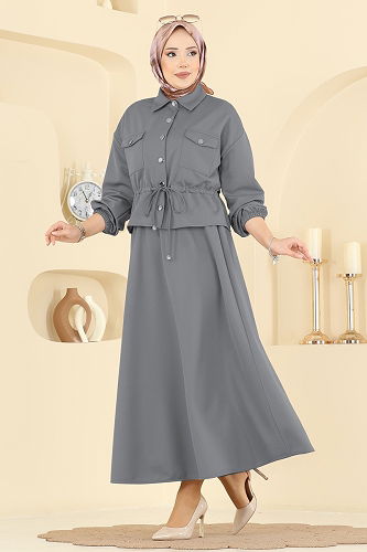 moda selvim Beli Tünelli Etekli Takım 2787SL432 Antrasit - Thumbnail