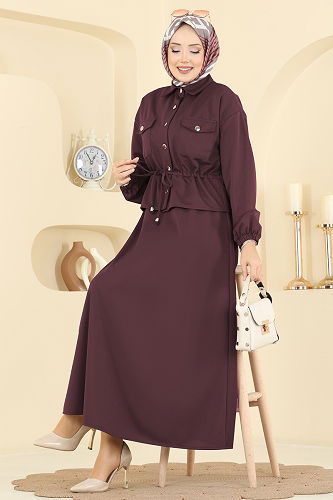 moda selvim Beli Tünelli Etekli Takım 2787SL432 Bordo - Thumbnail