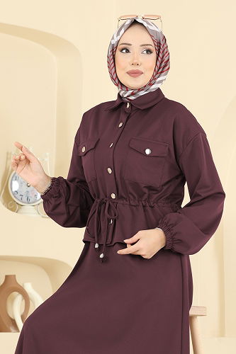 moda selvim Beli Tünelli Etekli Takım 2787SL432 Bordo - Thumbnail