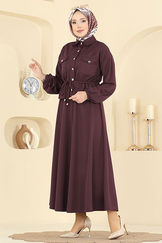 moda selvim Beli Tünelli Etekli Takım 2787SL432 Bordo - Thumbnail