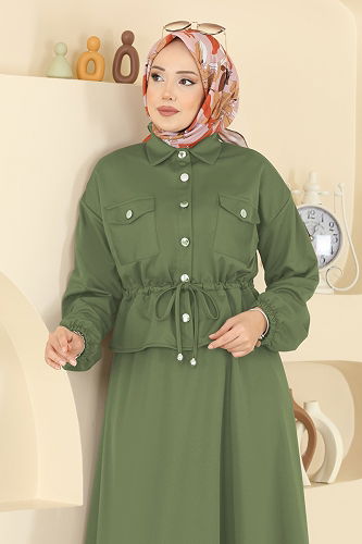 moda selvim Beli Tünelli Etekli Takım 2787SL432 Çağla - Thumbnail