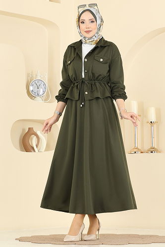 moda selvim Beli Tünelli Etekli Takım 2787SL432 Haki - Thumbnail