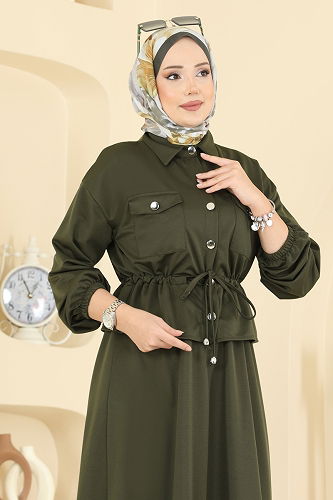 moda selvim Beli Tünelli Etekli Takım 2787SL432 Haki - Thumbnail