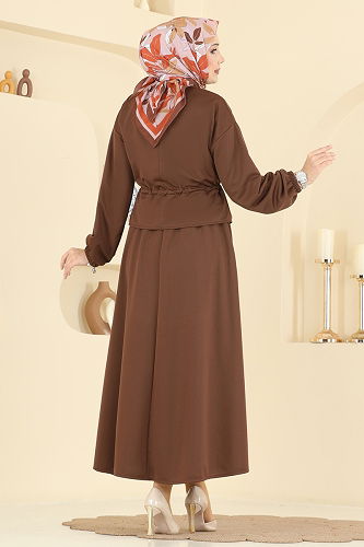 moda selvim Beli Tünelli Etekli Takım 2787SL432 Kahve - Thumbnail
