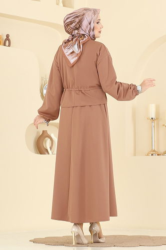 moda selvim Beli Tünelli Etekli Takım 2787SL432 Latte - Thumbnail