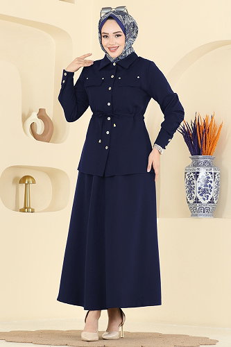 moda selvim Beli Tünelli Etekli Takım PL9187 Açık Laci - Thumbnail