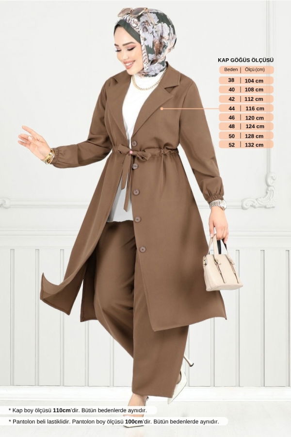 Modaselvim SEPETTE NET %20+%10 İNDİRİM Beli Tünelli İkili Takım 021MR1077-M Açık Kahve