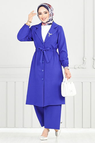 moda selvim Beli Tünelli İkili Takım 021MR1077-M Saks - Thumbnail