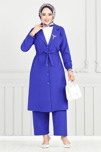 moda selvim Beli Tünelli İkili Takım 021MR1077-M Saks - Thumbnail