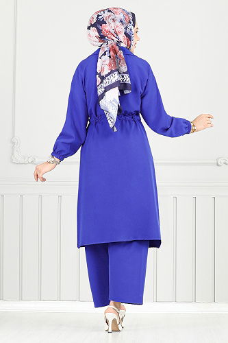 moda selvim Beli Tünelli İkili Takım 021MR1077-M Saks - Thumbnail