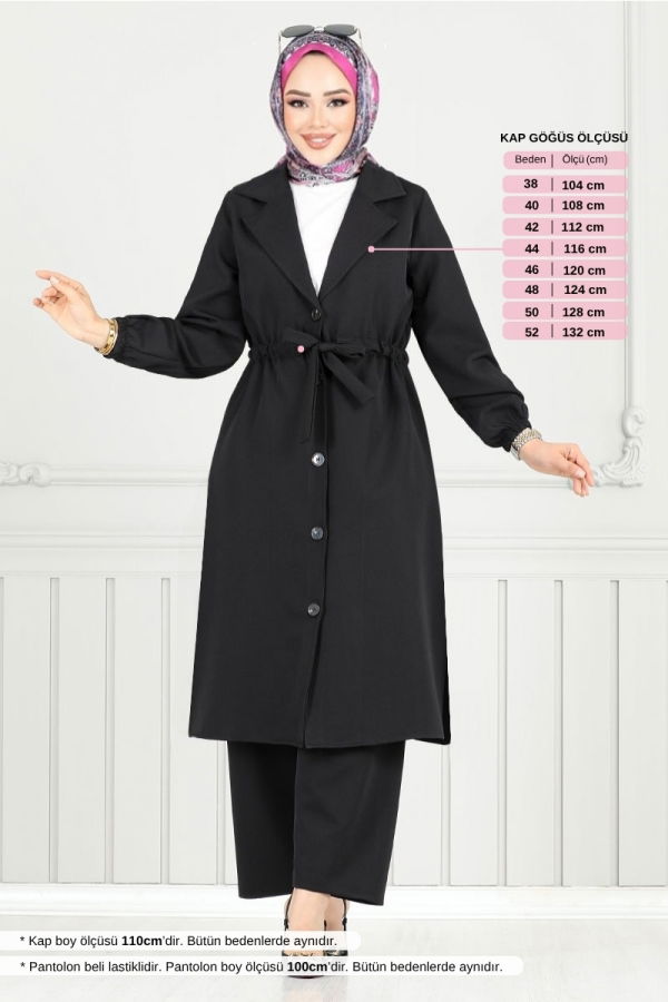 Modaselvim SEPETTE NET %20+%10 İNDİRİM Beli Tünelli İkili Takım 021MR1077-M Siyah