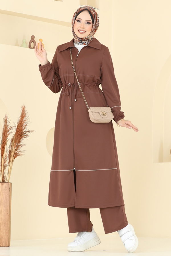 Modaselvim Kombin Beli Tünelli İkili Takım 421DVL817 Kahve