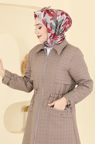 moda selvim Beli Tünelli Kapitone Kap 1927TRT545 Koyu Vizyon - Thumbnail