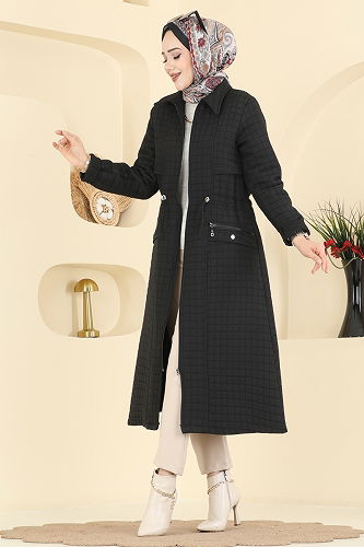 moda selvim Beli Tünelli Kapitone Kap 1927TRT545 Siyah - Thumbnail