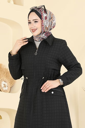 moda selvim Beli Tünelli Kapitone Kap 1927TRT545 Siyah - Thumbnail