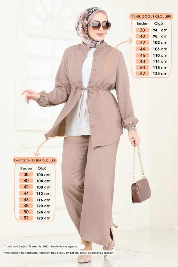 Modaselvim İndirimli Yeni Sezon Beli Tünelli Keten Takım 347DVL817 Vizyon