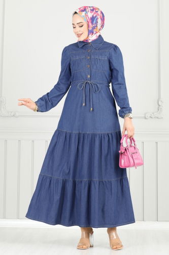 moda selvim Beli Tünelli Kot Elbise 25019MTS1094 Kot - Thumbnail