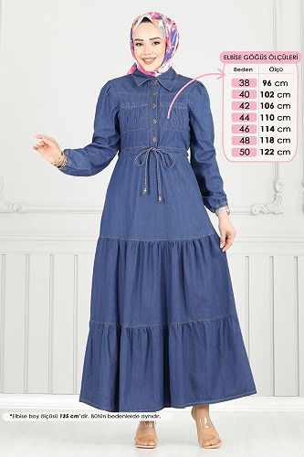 moda selvim Beli Tünelli Kot Elbise 25019MTS1094 Kot - Thumbnail