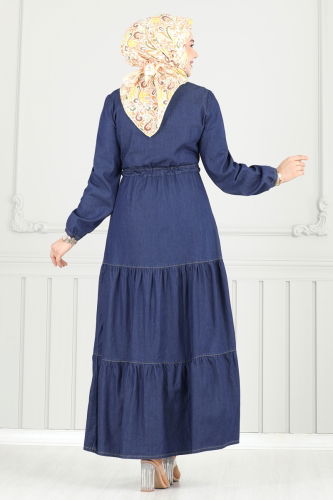 moda selvim Beli Tünelli Kot Elbise 25019MTS1094 Koyu Kot - Thumbnail