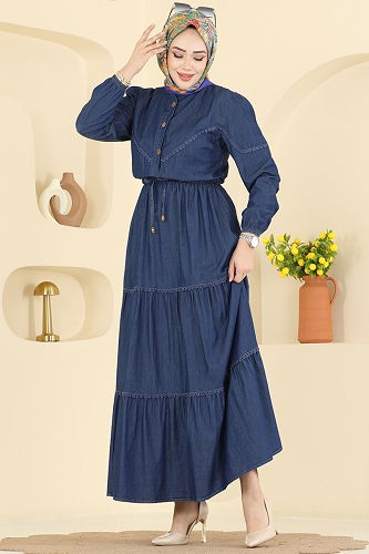 moda selvim Beli Tünelli Kot Elbise 6715ORG1169 Koyu Kot - Thumbnail